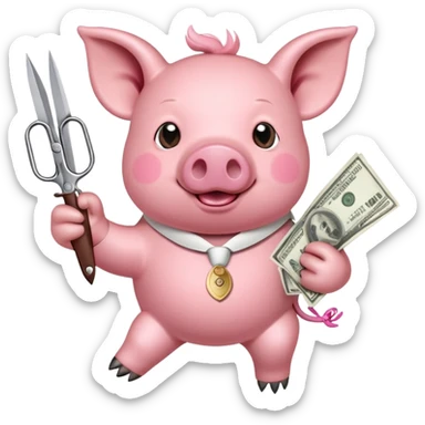 Flying pig holding a lot a money with a pair of scissors and a Dr Pepper  sticker