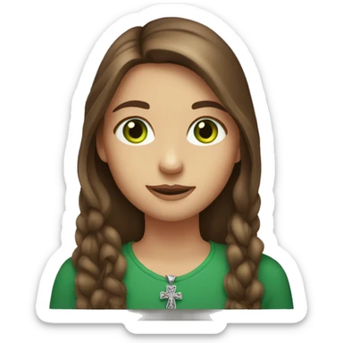girl with long brown hair and green eyes and cross necklace sticker