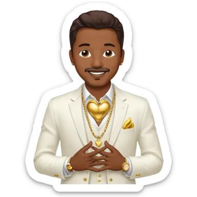 Ralph Tresvant with dark brown hair, white suit jacket, shirtless with necklace sticker