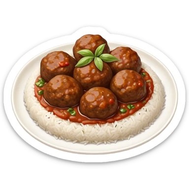 Kofte Cinematic Realistic Kofte Dish Emoji, depicted as spiced meatballs served alongside a portion of fragrant rice, rendered with rich textures and warm, appetizing lighting. sticker