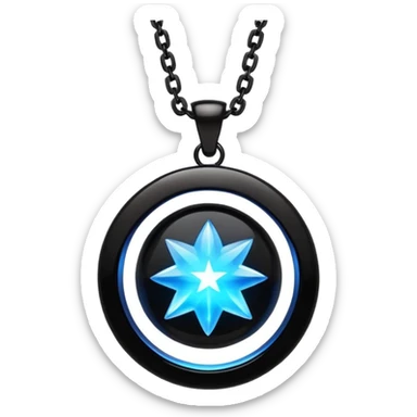 floating polished black onyx pendant, glowing with radiant blue energy, surrounded by tiny stars sticker
