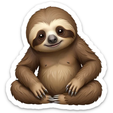 cinematic-sloth-realistic-full-body-sitting-emoji,-long-curved-claws-clinging,-thick-shaggy-brown-fur-slightly-ruffled,-head-tilted-dramatically,-slow-blinking-eyes-filled-with-serene-wisdom,-simplified-yet-realistic-focused-features,-highly-detailed,-glowing-with-an-almost-sarcastic-glow sticker