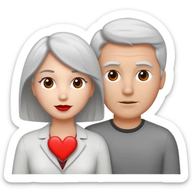 bonjour,
peux-tu générer un émoji d'un couple hétérosexuel, composé d'une femme blanche ayant les cheveux gris clair, accolée à un homme blanc avec les cheveux brun, le tout avec un cœur entre les 2 pour les lier
merci sticker