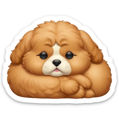 Cinematic Meme-Worthy Chubby Sleeping Cavoodle Portrait Emoji, Head resting peacefully with a contented smile, showcasing a delightfully chubby build and a luxuriously soft, curly apricot coat with gentle white accents, eyes shut in a serene nap, Simplified yet hilariously adorable features, highly detailed, glowing with a soft, drowsy light, high shine, relaxed and utterly lovable, stylized with an air of playful laziness, bright and heartwarming, soft glowing outline, capturing the essence of a comically sleepy Cavoodle, so meme-worthy it feels like it could instantly become the next viral sensation of adorable slumber! sticker