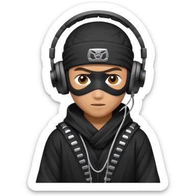 Make a customized emoji that has dj headphones on and a ninja outfit sticker
