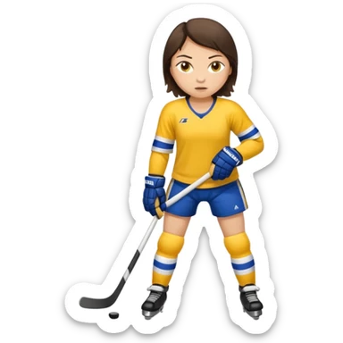 Girl hockey player with yellow jersey full body brunette sticker