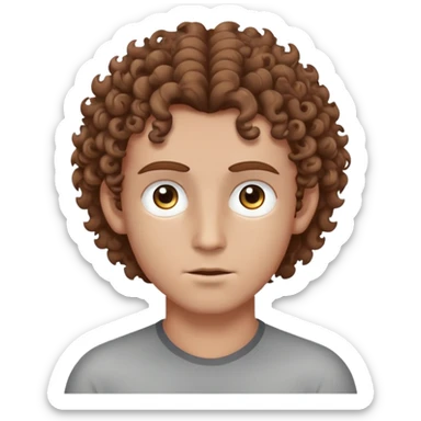 human head, grey skin, white glowing pupils, brown curly hair, calm expression, he doesn't care about anything sticker