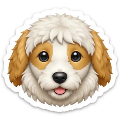 Can you make me an emoji of a white mini golden-doodle no brown in his fur with black eyes? sticker