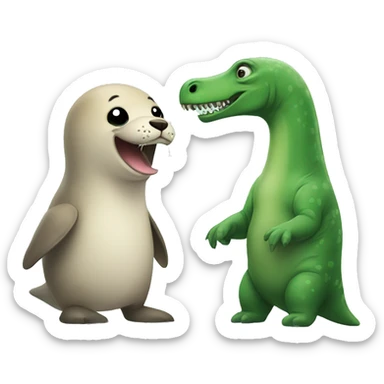 A seal and a dinosaur being best friends sticker