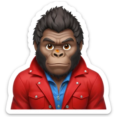gorilla inspired by Tyler Durden, messy hair, bold red jacket, confident smirk sticker
