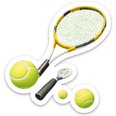 A tennis racket and ball placed on the grass court, with the lines of the court clearly visible in the background. The scene captures the essence of the sport, highlighting the equipment and the vibrant, open atmosphere of a tennis match sticker