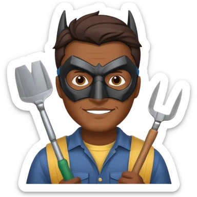 gardener with brown skin and batman mask sticker