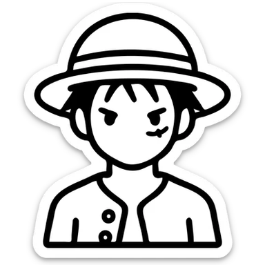 Luffy from One Piece, outlined icon with no fill sticker