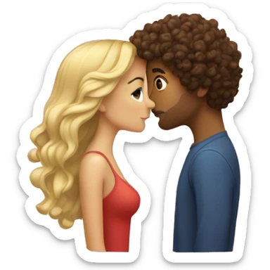 Blonde girl and curly brunette guy kissing sticker