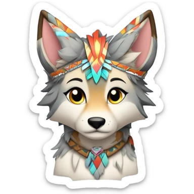 Anthro Colorful Shiny Fionbri-Falvie-sparkle-wolf-sona with tribal markings full body sticker