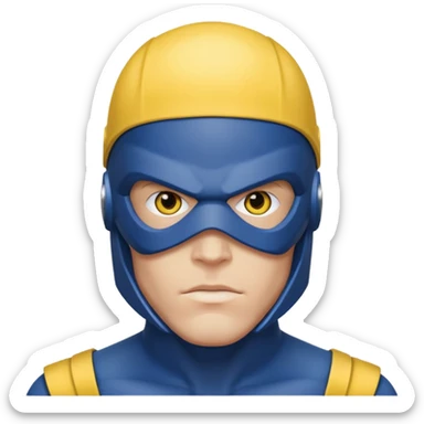 marvel superhero cyclops x-men. blue cowl with iconic yellow visor with red stripe through sticker