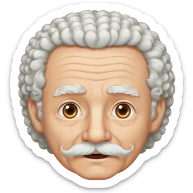 An elderly man emoji fluffy curly white hair, a narrow pointed face, and a thin straight white mustache above his mouth. sticker