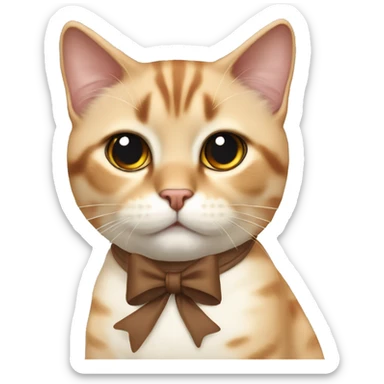 Toasted marshmallow coated cat with brown bow at neck sticker