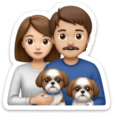 A couple boy and girl with brown hair both of them with two shih tzu dog black and white sticker