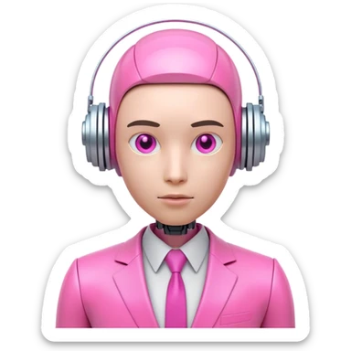 very human looking-like 3d robot office worker in intensive pink color suit sticker