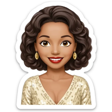 Dorothy Dandridge with long dark brown hair, cream sequin outfit sticker