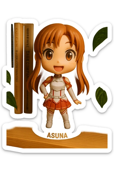 Sticker of Asuna from Sword Art Online in bobblehead style with a fun expression, inspired by the reference image. sticker