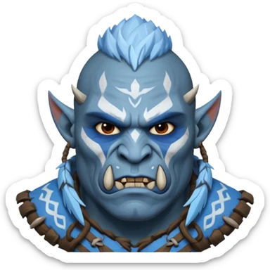 Fantasy orc portrait emoji, white and blue frost war paint on face, harsh winter warrior mood, strong expression, minimal tribal design, clean readable emoji style, male/female variant
 sticker