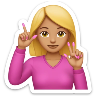 Yellow female emoji left hand with pink fingernails making an “L” with index finger and thumb sticker