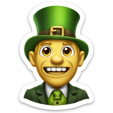 Leprechaun with laughably crossed eyes and an open mouth with crooked teeth. Just one yellow skin. Eyes more crossed. Whole body cross the eyes.  sticker