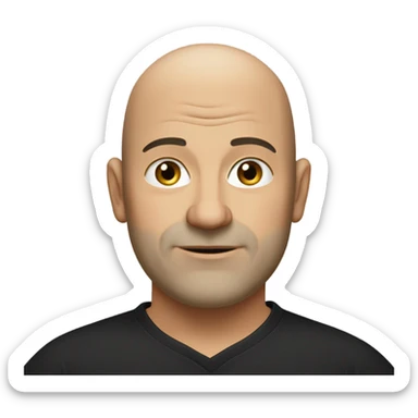 A slightly overweight middle-aged Italian man with olive-toned skin with bald hair and no facial hair. He is wearing a sleek black smart shirt, casually unbuttoned at the top. sticker