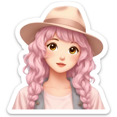 Gorgeous pastel anime girl with blushing face and hair garnitures and pretty hair and a fedora aesthetic trending style sticker