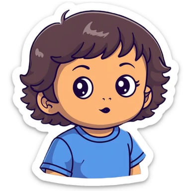 toddler face with big eyes, medium skin tone, and dark wavy hair sticker