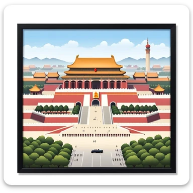 Tiananmen Square, Beijing, Chinese architecture, sunny day, travel illustration sticker
