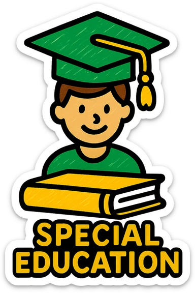 special education icon, professional style, green gold and white color scheme, bold and clear, suitable for digital use sticker