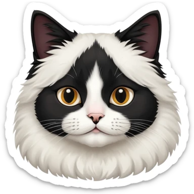 a fluffy flat face black n white cat with a black collar  sticker