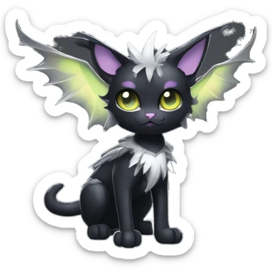 Shiny Cool Punk Black beautiful fantasy Kawaii Ethereal Sona Fakemon-cat-animal with edgy bat-wings-ears Full Body sticker