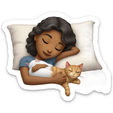 girl sleeping with cat sticker
