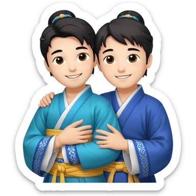 two guys hugging in hanfu sticker