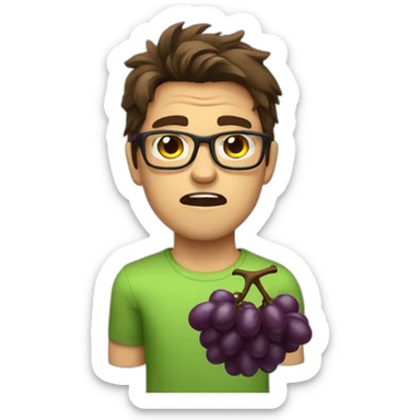 brown haired young and angry men with glasses, violently throwing grapes sticker