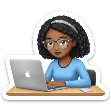 black pretty girl working hard with sparkles on laptop "Working hard with ✨" spelled out  sticker