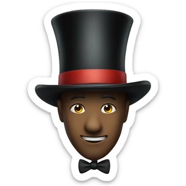 squinting with a top hat sticker