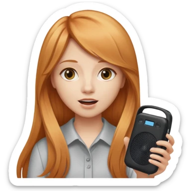 Long Strawberry blonde hair girl speaking into handheld speaker sticker