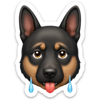 all black german shepherd face crying large tears looking sad sticker