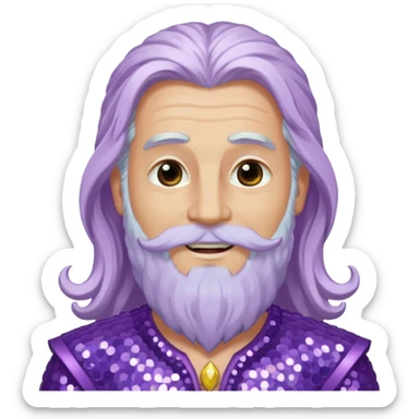 Jupiter, God of the Sea from Gods and Goddesses with long white hair and beard, lilac sequin outfit sticker