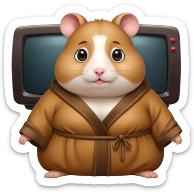 Funny cartoon-style fat hamster with big wide eyes watching tv at 3am sticker