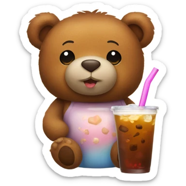 Cute brown teddy bear drinks boba tea sticker