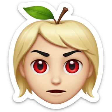 Lucifer from Hazbin Hotel as an apple-style emoji, mischievous expression, red eyes, and slicked-back hair sticker