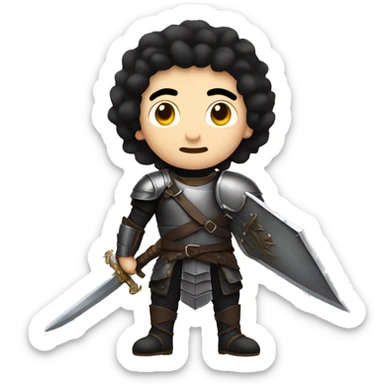white guy with black hair and leather armor with a big sword  sticker