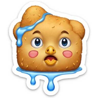 a chicken nugget crying loudly with blue tears sticker