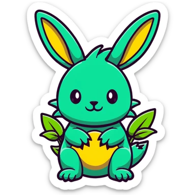 A cute dragon with bunny ears and plant-like features, with spikes on its back sticker